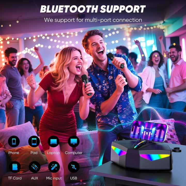 Karaoke-Maschine : Echter Tragbarer Lautsprecher mit 35W, 8-Stunden-Autonomie, 2 Aufladbare Drahtlos