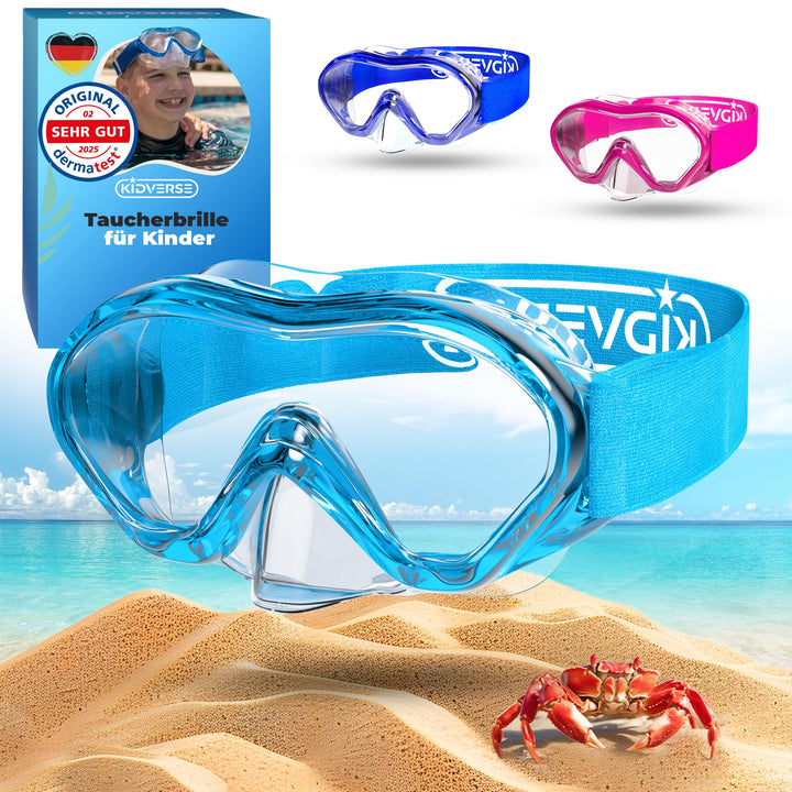 KIDVERSE Taucherbrille Kinder mit Nase - CE & Dermatest geprüfte Kinder Taucherbrille mit Stoffband