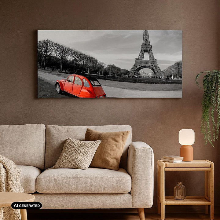 Wandbilder Dekoration Wohnzimmer Auto Eiffle Kultur Architektur Panorama Bilder auf Leinwand 120x50c
