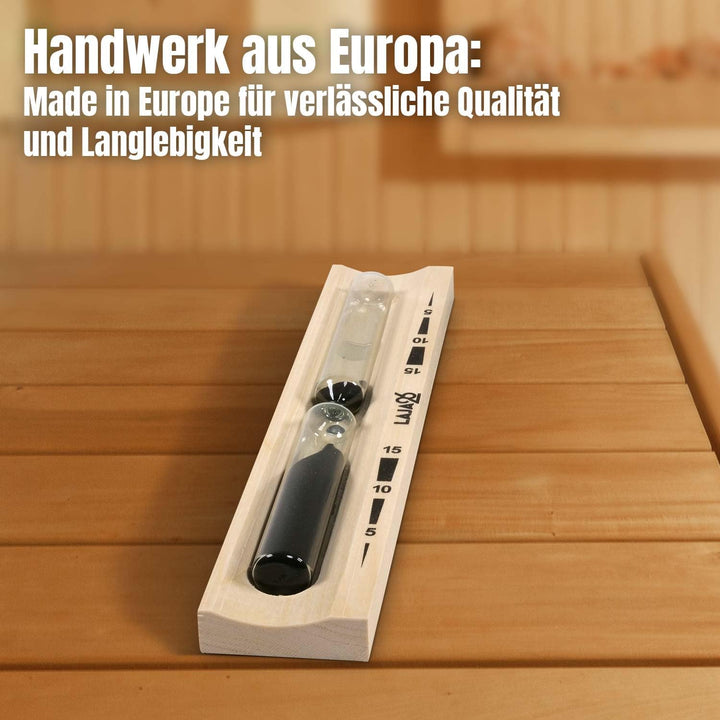 LaJa26 Sauna Sanduhr "Konkav" schwarzer Sand - FSC Espenholz - Drehgestell aus Holz zur Montage an d