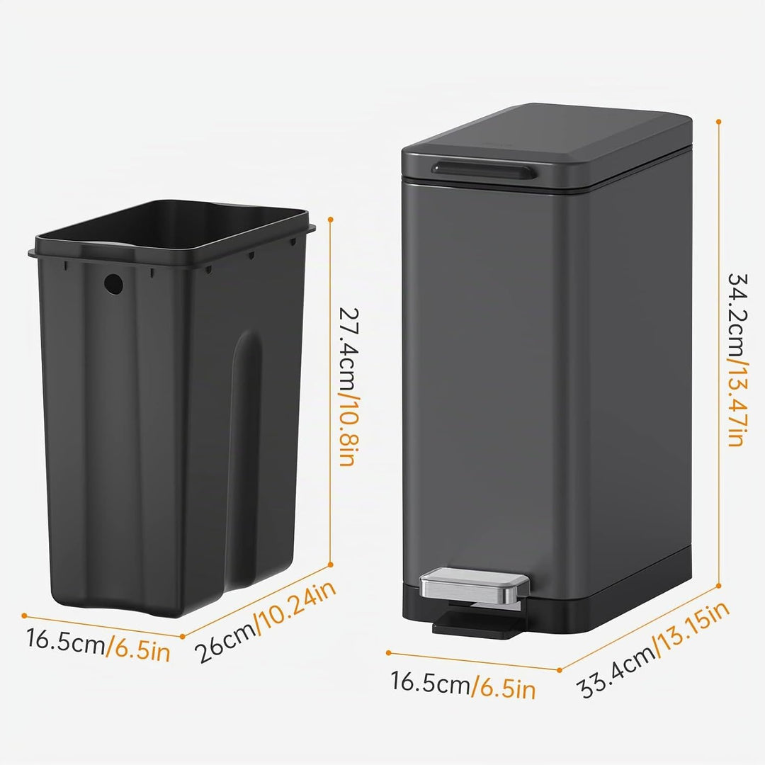 Mbillion Mülleimer Bad 10 Liter Slim Design Treteimer mit starkem Pedal, Edelstahl Rechteckiger Müll