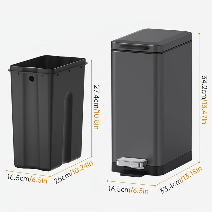 Mbillion Mülleimer Bad 10 Liter Slim Design Treteimer mit starkem Pedal, Edelstahl Rechteckiger Müll