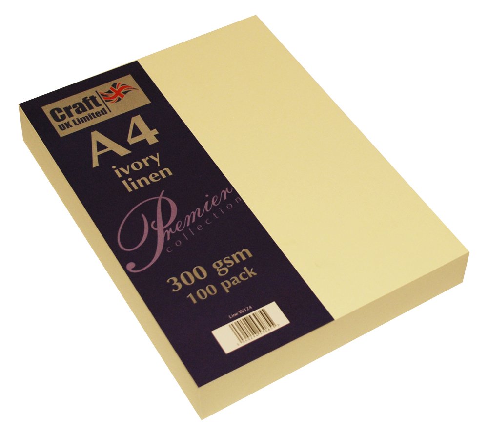 Craft UK W124 Leinenkarton, A4, 300 g/m², elfenbeinfarben, 100 Blatt Karte aus elfenbeinfarbenem Lei