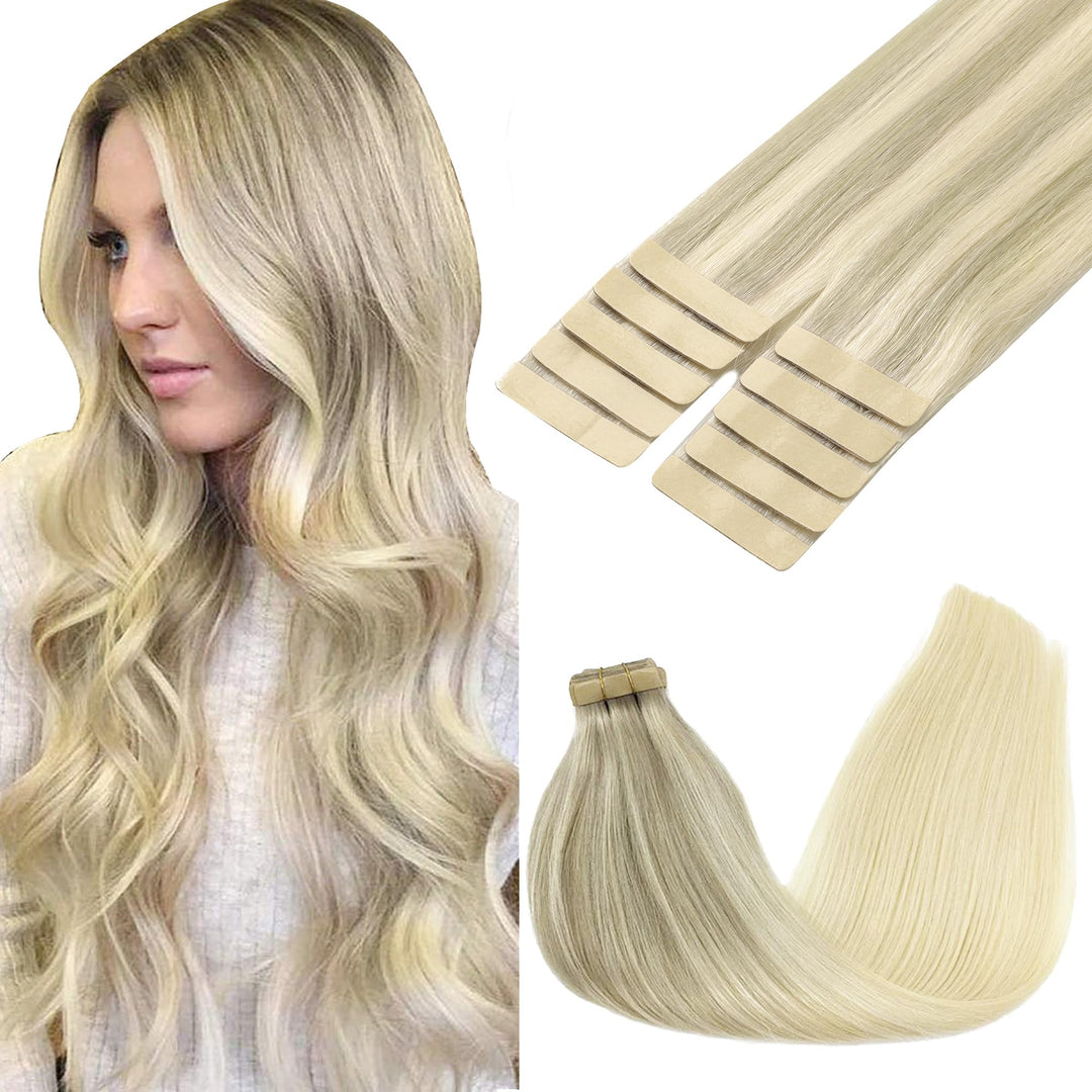 GOO GOO Tape in Extensions Echthaar, Tape Extensions Echthaar, 35cm 25g 10pcs, Extensions Echthaar,