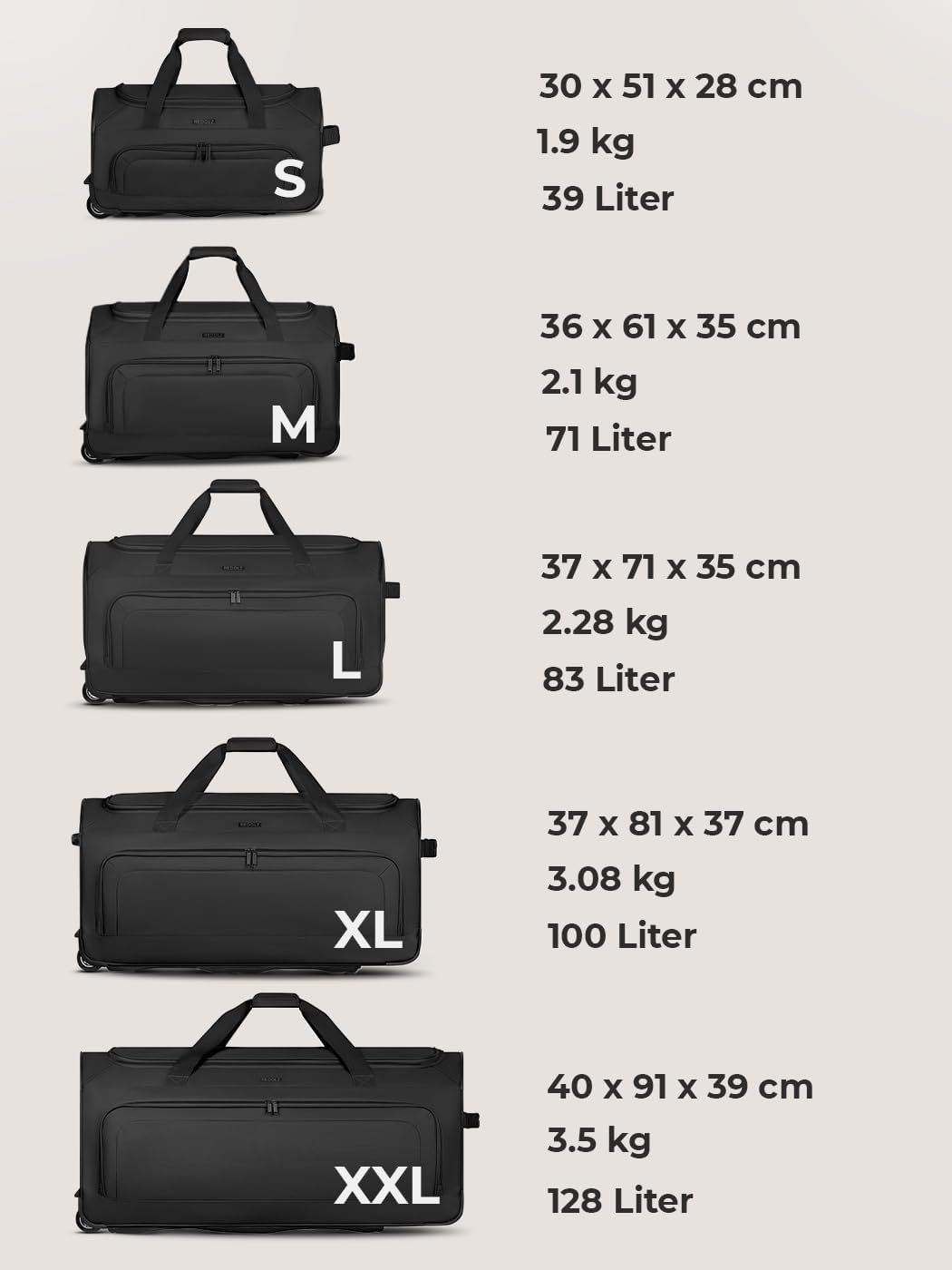 REDOLZ grosse L Trolley-Reisetasche mit Rollen 71 cm | 81 Liter | für Männer & Frauen (Duffle Essent
