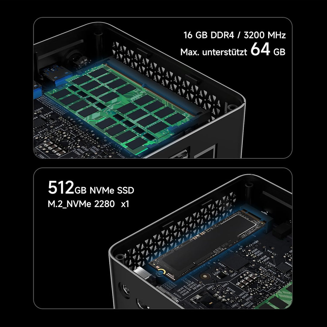 BMAX B5A Pro Mini PC, AMD Ryzen 7 5825U (8C/16T, bis zu 4.5Ghz),16GB DDR4 512GB NVMe SSD Mini Comput