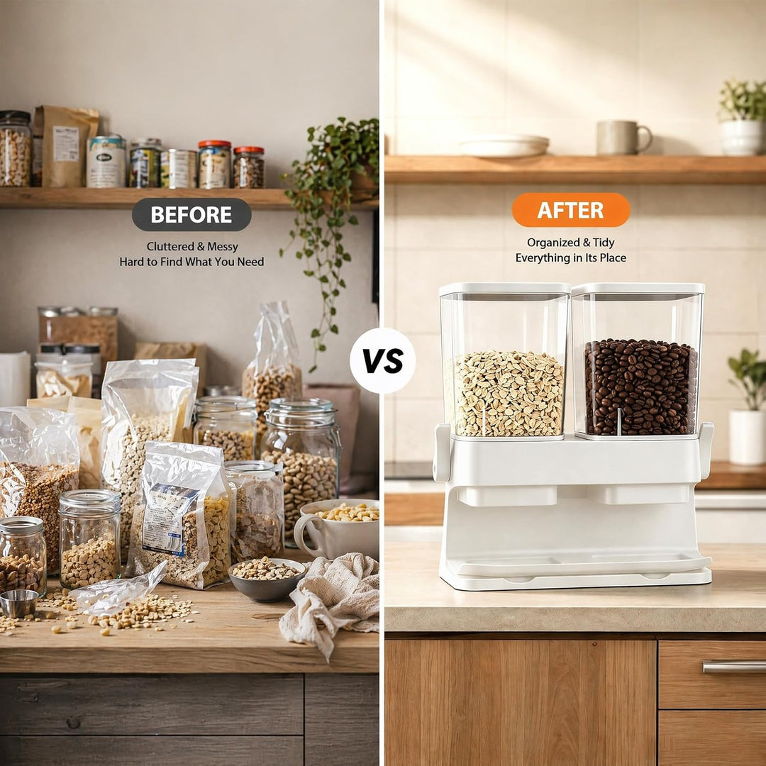 Müslispender 2er Pack, Doppelter 3-Liter Cornflakes Behälter, Cornflakes Spender für Trockenlebensmi