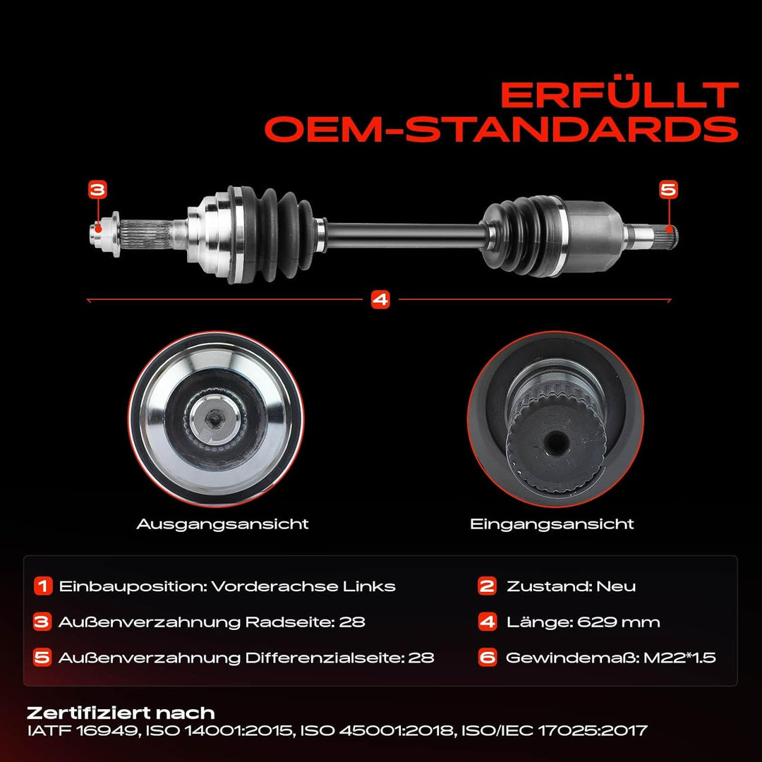 Frankberg Antriebswelle Vorderachse Links Kompatibel mit 5 CR19 1.8L 2.0L 2005-2010 Replace# GG31256