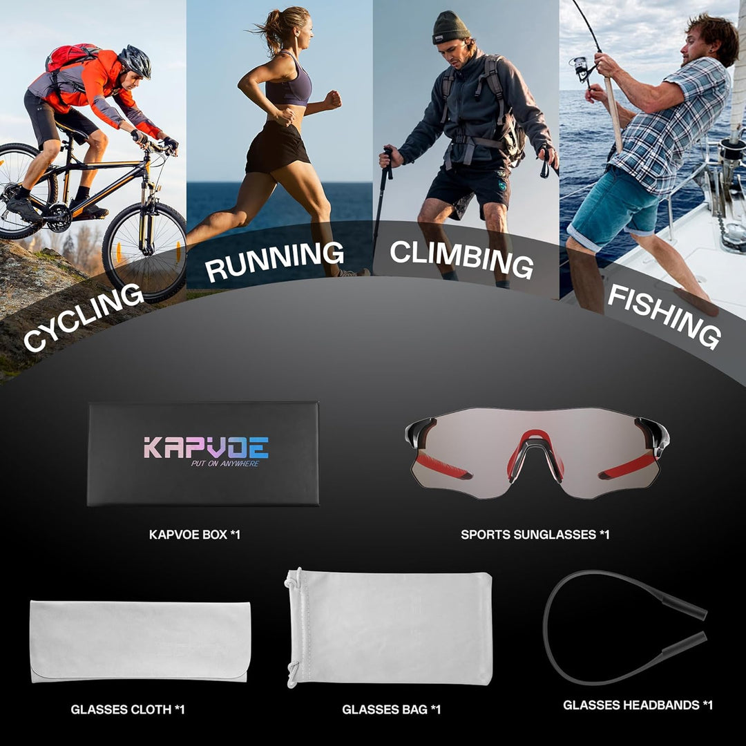 KAPVOE Fahrradbrille Selbsttönend Herren Damen 26g Ultraleicht Schnelle Brille MTB Radfahren Radbril