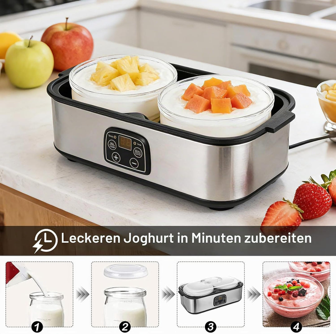 Joghurtbereiter 2L, Joghurt Machine, Digitale Joghurtmaschine aus Edelstahl, Automatischer Joghurt M