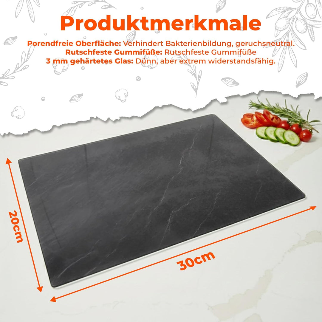 Glas Schneidebrett | 20 x 30 cm | Schneidebrett Glas für die Küche | Hygienisches Schneidebrett aus