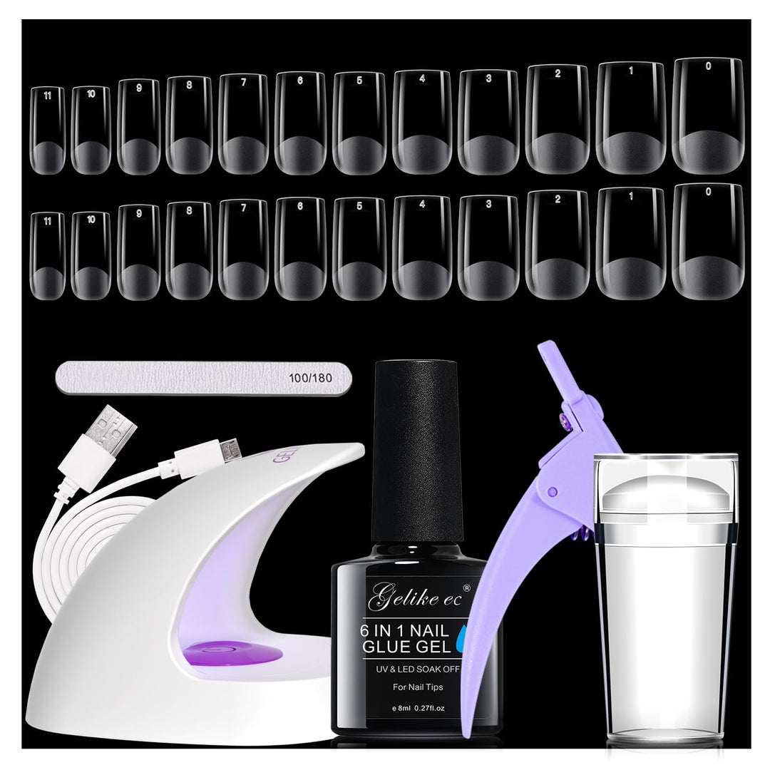 Gelike ec Nail Tips and Glue Gel Kit Gel Nail X Extension Set Nageltips und Kleber Gel Nail Kit,6 in