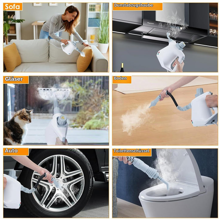 Dampfreiniger Hand, Elektrischer Dampfreiniger Handgerät mit 10 Zubehör, 3,2 Bar &amp; 1000W Dampfreinig