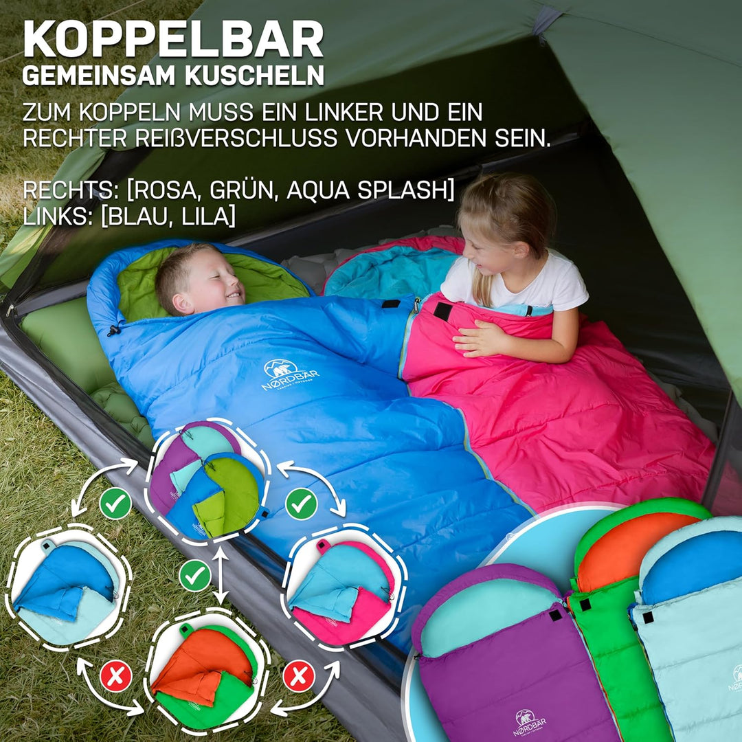 NORDBÄR® Kinderschlafsack für Jungs & Mädchen bis 150 cm Körpergrösse | Innenfutter aus 100% Baumwol