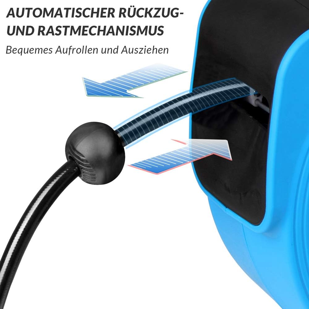DEUBA® Druckluft Schlauchtrommel 10m+1m Automatischer Einzug 3/8' Anschluss 12 bar Ø12mm Automatik S
