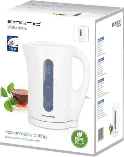 Emerio Wasserkocher BASIC | Kunststoff BPA frei | 1.7L Volumen mit beleuchtetem Ein-/Aus-Schalter |