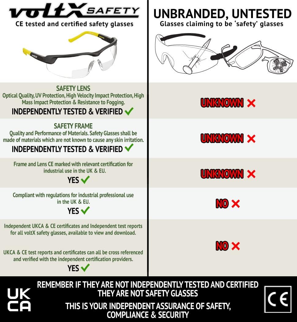 voltX 3 x GT Adjustable (2020 Model) Bifokale Lesen Schutzbrille (KLAR +2.5 Dioptrie), EN166FT Zerti