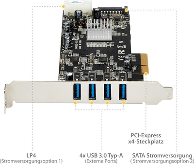 StarTech.com 4 Port USB 3.0 PCIe Karte mit 4 dedizierten 5 Gbit/s Kanälen (USB 3.1 Gen 1) - UASP - S