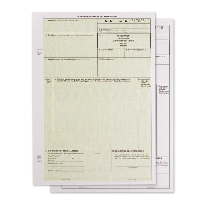 mashpaper A.TR. ATR Warenverkehrsbescheinigung Formular für Laserdrucker Menge wählbar 10, 50 oder 1