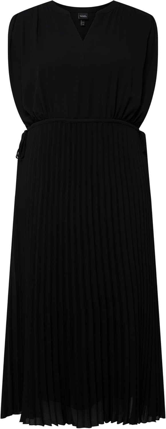 Ulla Popken Damen Plissiertes Chiffonkleid Kleid 44 Schwarz, 44 Schwarz