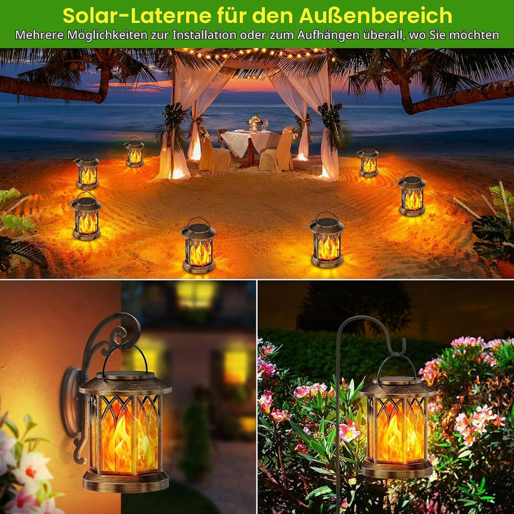 Garten Solarlampen für Aussen Hängend, GEARLITE 2 Stücke Solar Laternen für Draussen mit Realistisch