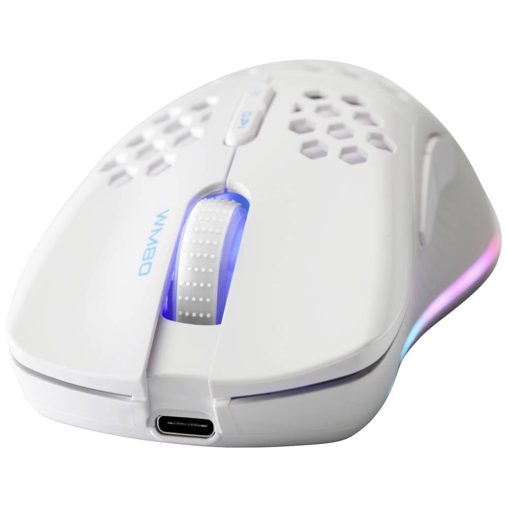 DELTACO GAMING White Line WM80 Wireless Light Gaming Mouse - RGB LED - 2.4 GHz USB Receiver - 6400 D