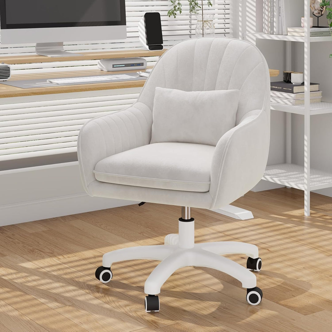 Homeoffice Stuhl, SamtStuhl mit Kopfkissen, 360° drehbar Höhenverstellbar Bürostuhl ergonomisch, Sch