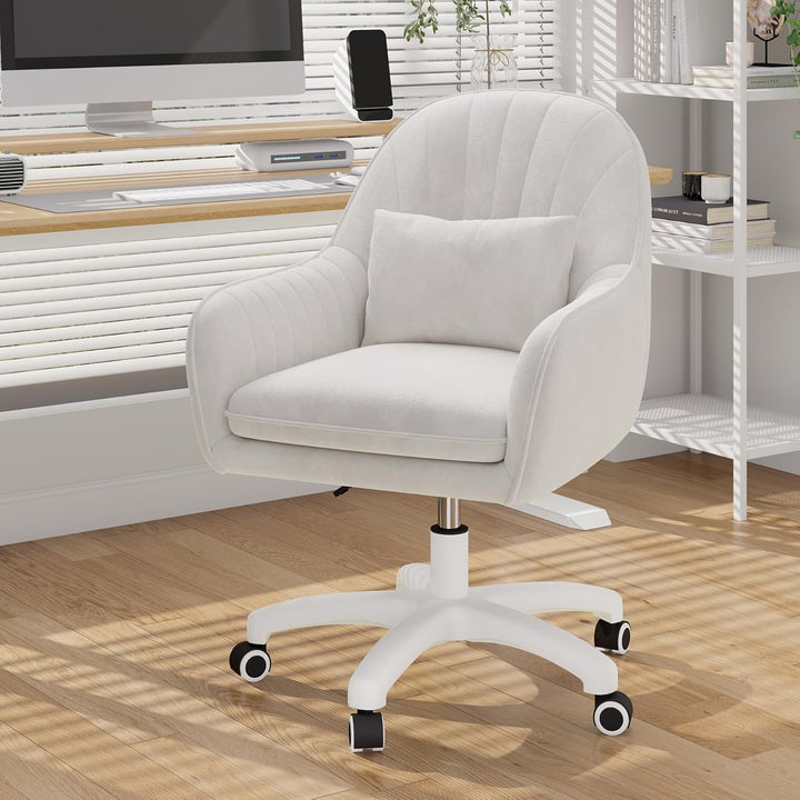 Homeoffice Stuhl, SamtStuhl mit Kopfkissen, 360° drehbar Höhenverstellbar Bürostuhl ergonomisch, Sch