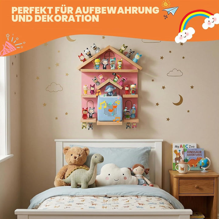 Gieanoo Rosa für Tonie Regal, Kiefernholz Schwimmende Wandregale Kompatibel mit Toniebox 1 und 2, Ma