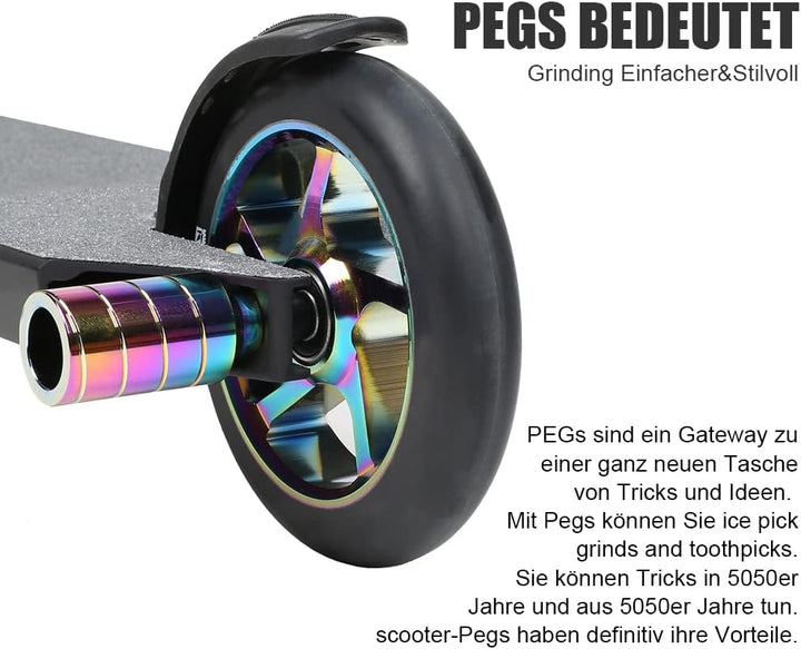 Scooter pegs - 2 stück Pro Stunt Scooter Pegs Rainbow Schward mit 12.9 Stufe Achse und Befestigungsm