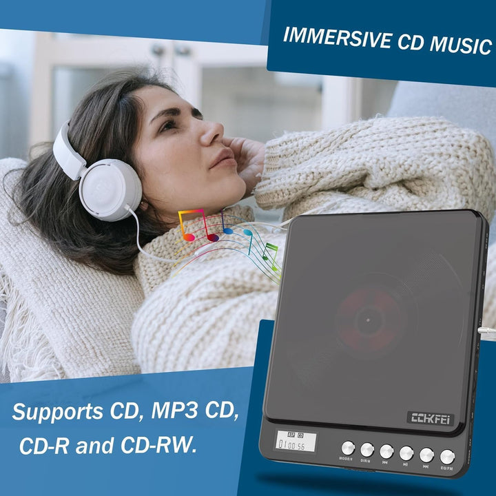 Tragbarer CD-Player mit Kopfhörern, Wiederaufladbarer Bluetooth CD Player mit Eingebauter Lautsprech