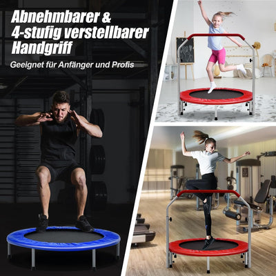 GYMAX Ø101 cm Mini Trampolin klappbar, Fitness Trampolin mit 4-stufig verstellbarem Haltegriff, Gart