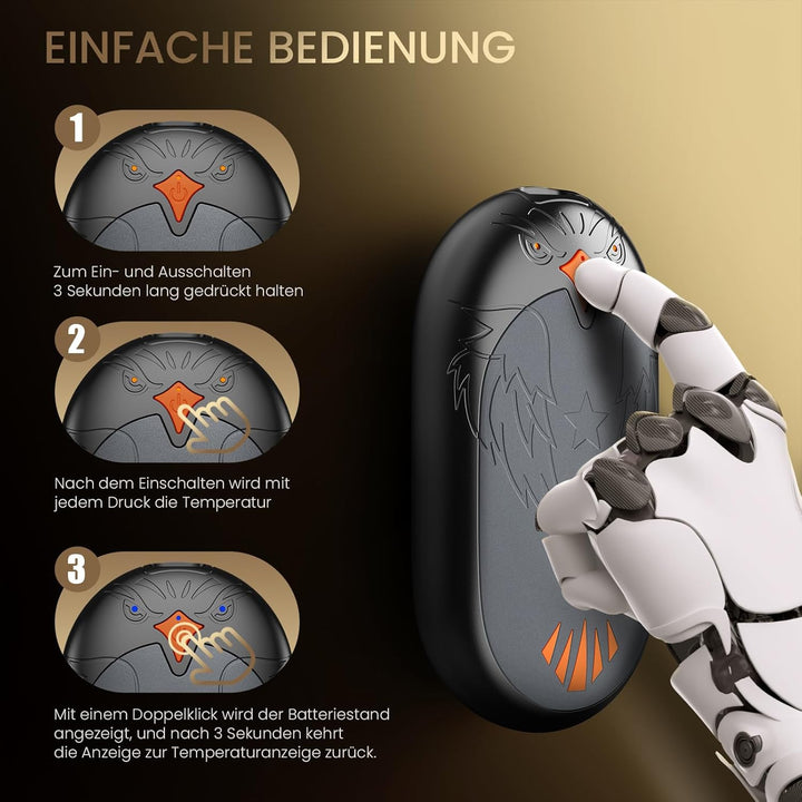 Handwärmer Wiederaufladbar 2 Pack, Elektrische Tragbare Taschenwärmer 2 in 1 Handwärmer mit 3 Heizmo