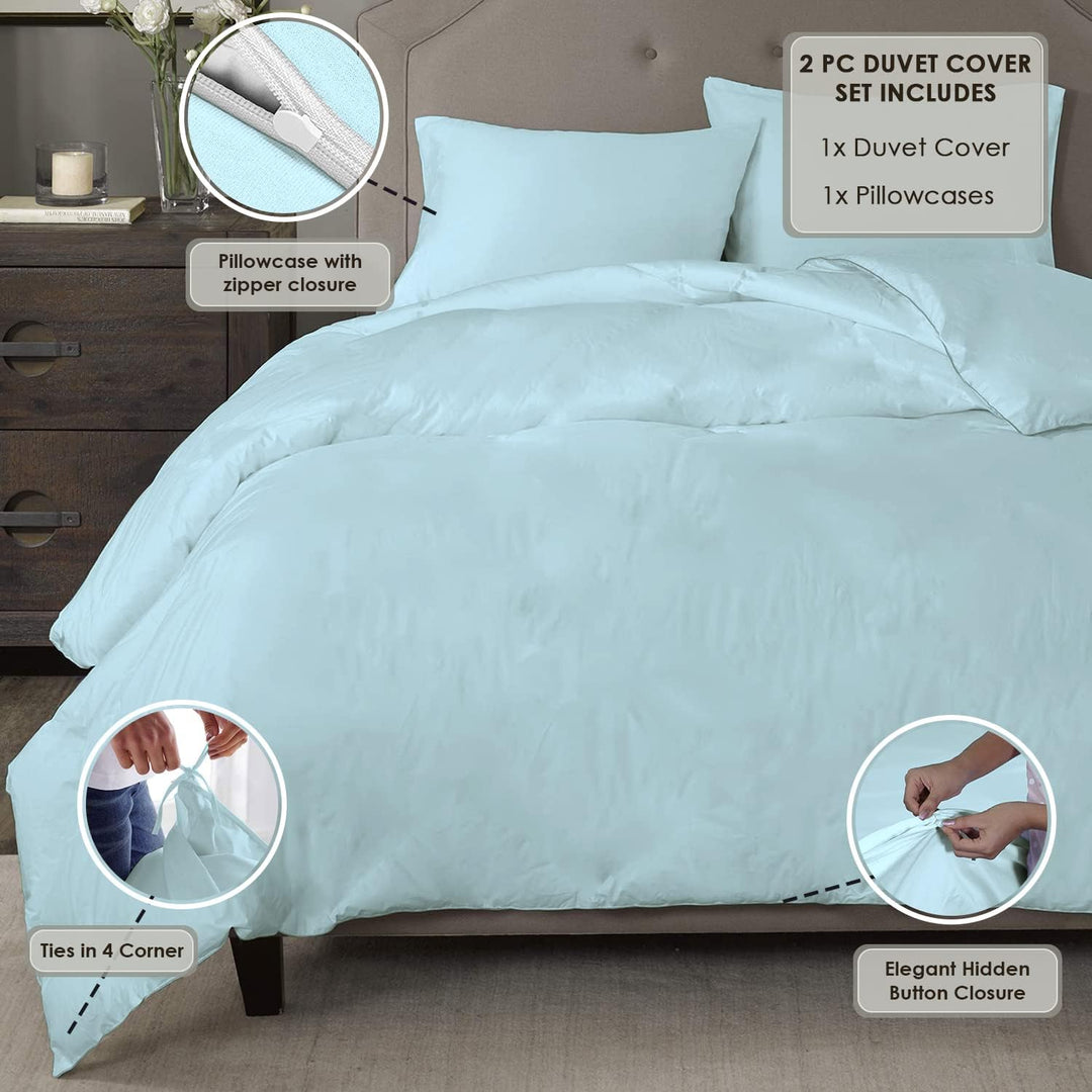 Pizuna 600 Fadenzahl aus Baumwolle Bettwäsche Baby blau, 100% Langstaple Baumwolle Bettbezug und Kis