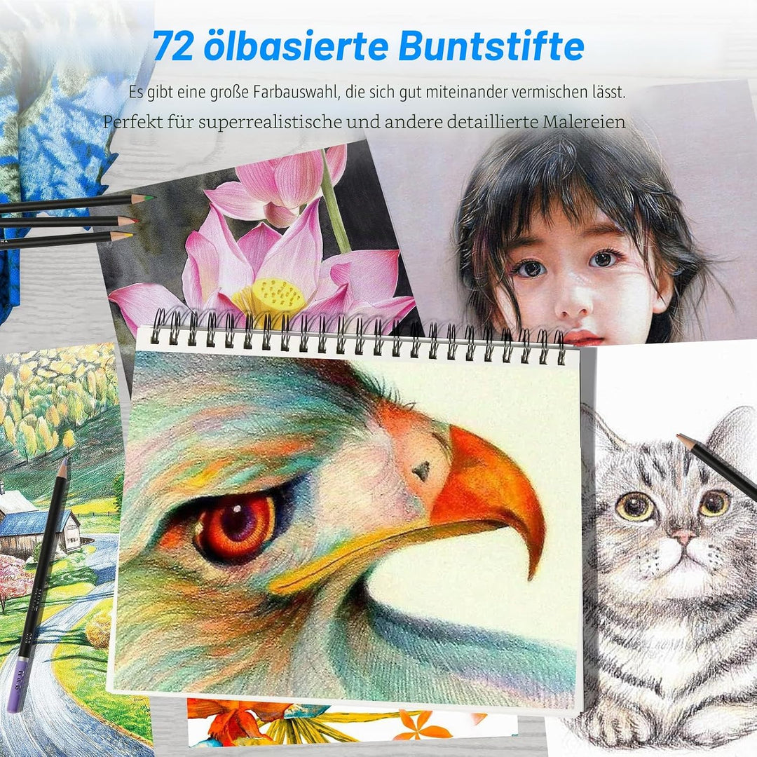 H & B Künstler-Buntstifte-Set, 76-teilig, Zeichenstifte, Skizzierstifte, Mischkunst, Buntstifte für