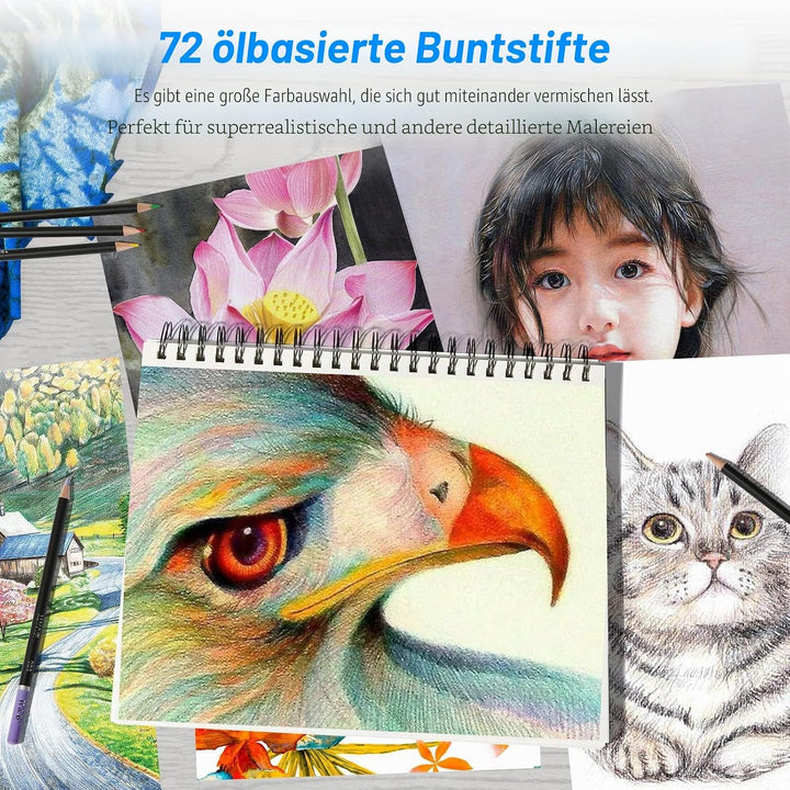 H & B Künstler-Buntstifte-Set, 76-teilig, Zeichenstifte, Skizzierstifte, Mischkunst, Buntstifte für