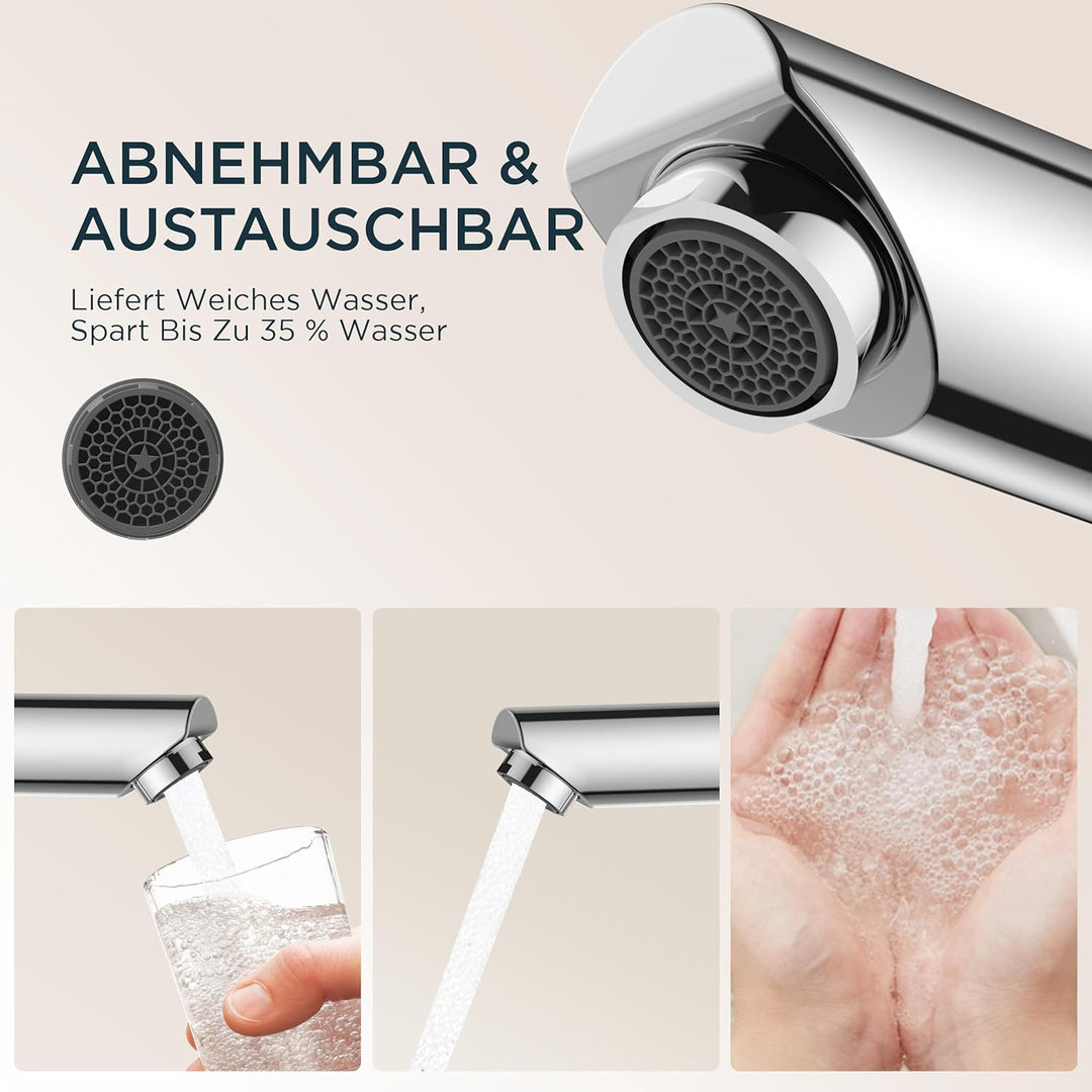 FORIOUS® Wasserhahn Bad, Edelstahl Waschbeckenarmatur mit Auslaufhöhe 85MM, Einhebel-Mischbatterie f
