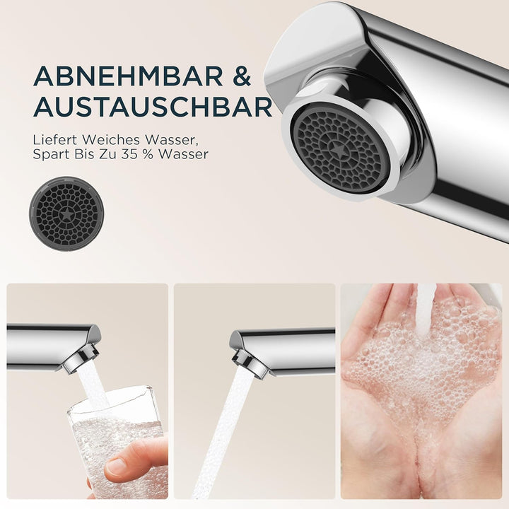 FORIOUS® Wasserhahn Bad, Edelstahl Waschbeckenarmatur mit Auslaufhöhe 85MM, Einhebel-Mischbatterie f