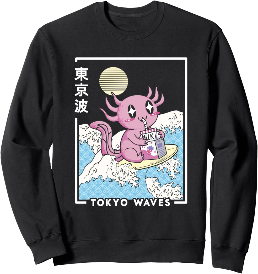 Axolotl Erdbeermilch Japanische Wellen Kinder Kawaii Ästhetik Sweatshirt