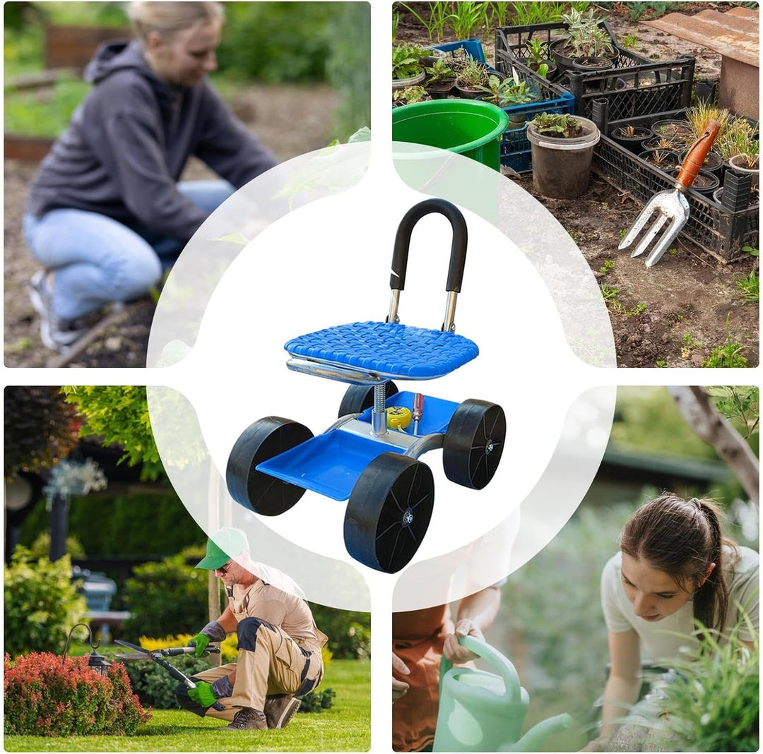 Knowlife Gartenhocker mit Rädern - Rollender Hocker Mit Höhenverstellbarem Drehsitz | Verstellbarer