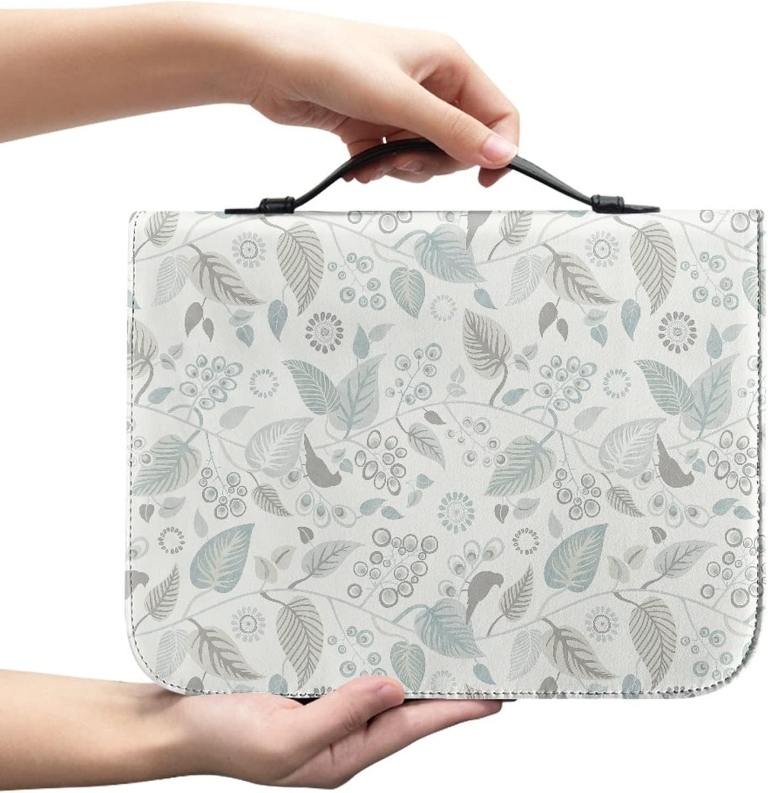 Kuiaobaty Weisser kleiner Buchumschlag mit Reissverschluss und Griff, 22,9 x 15,2 cm, Blätter-Druck,