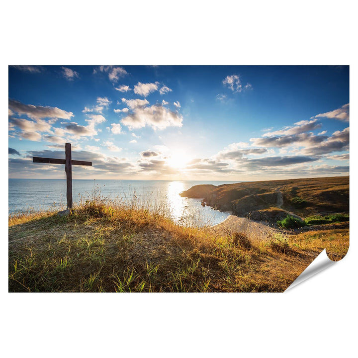 islandburner XXL Bild Poster Kreuz An Wildem Strand Bei Sonnenaufgang Premium Bilder Fotodruck Poste