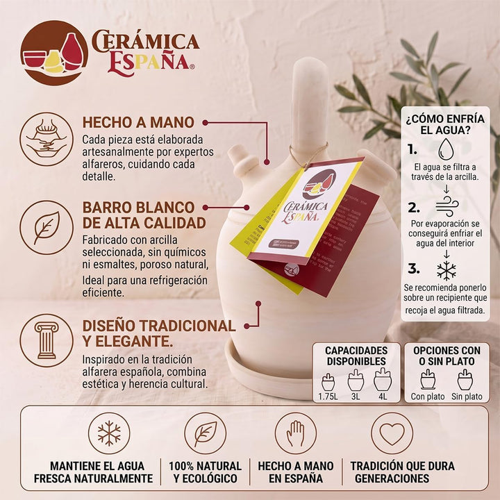 CERÁMICA ESPAÑA | Tonkrug aus traditionellem spanischen Ton | Tonkrug mit rundem Griff | 100% Handar
