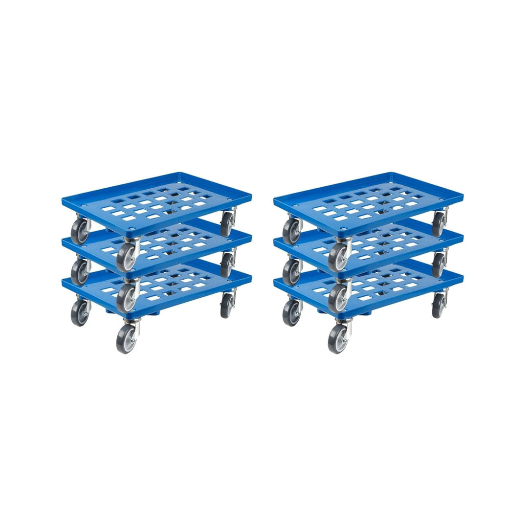 SparSet 6X Transportroller für Euroboxen 60x40cm mit Gummiräder blau | Gitter/Rasterdeck | 2 Lenkrol