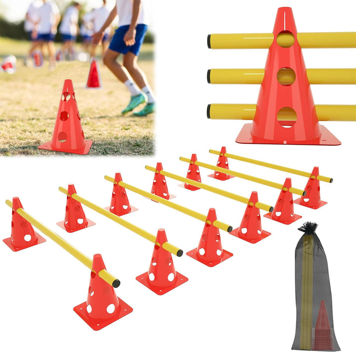 ACXIN 6er Sports Steckhürdenset 12 Kegel + 6 Stangen Agility Hürden Steckhürden Set, Koordinationstr