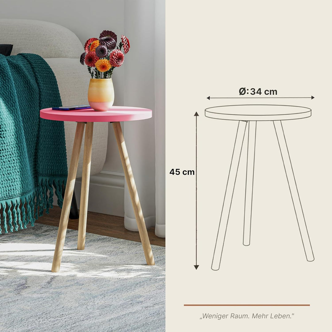 Beistelltisch Rund Rosa Dreibein Holzbeine Ø34x45cm Sofatisch Couchtisch Nachttisch Wohnzimmer Skand