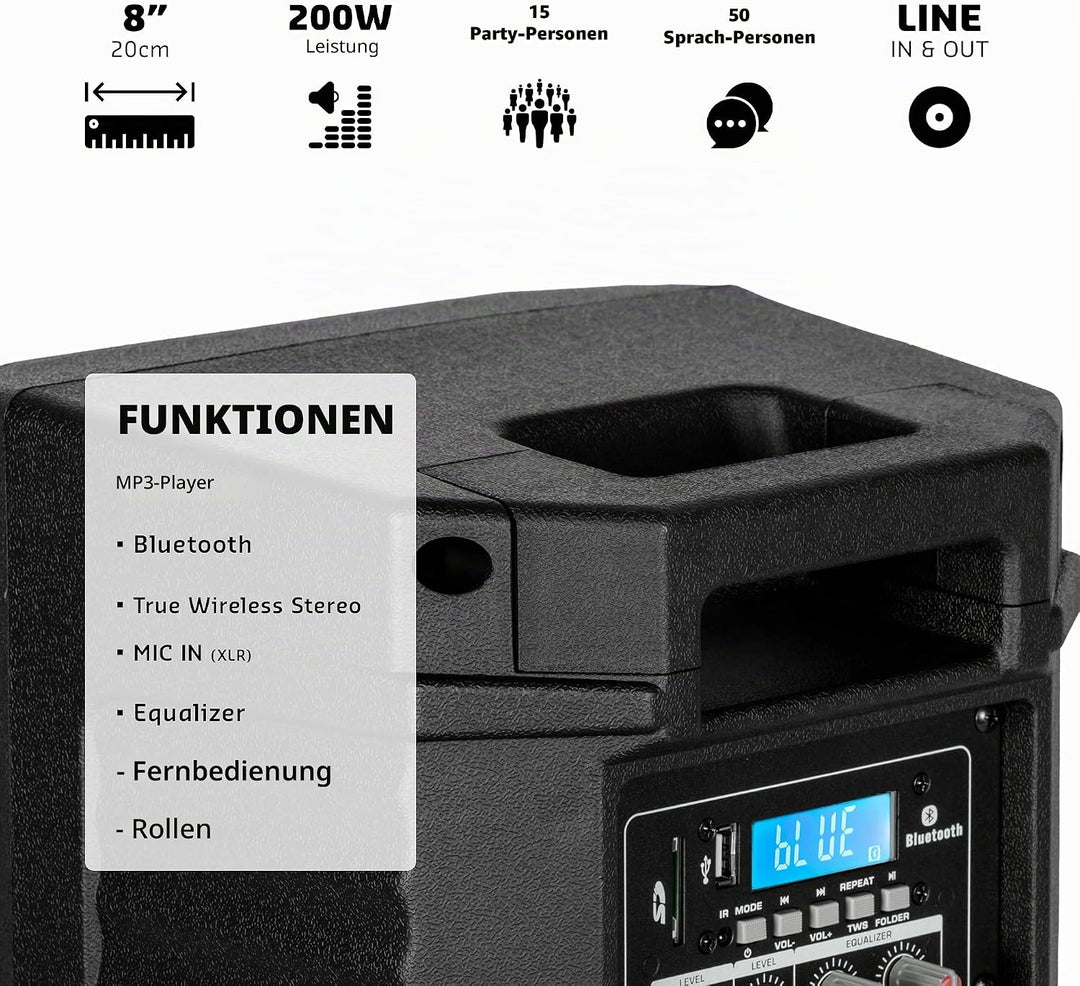 Ibiza - XTK8A-MKII - Aktiver 8"/20cm SONO-Lautsprecher - 25mm Kompressionshochtöner - Bassreflexsyst
