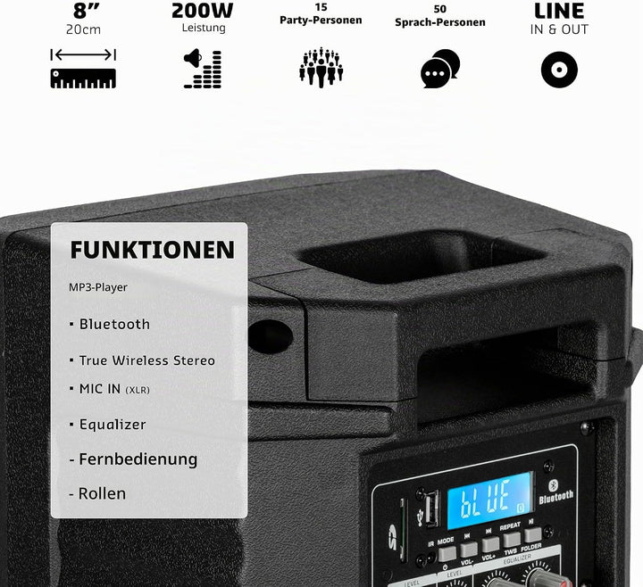 Ibiza - XTK8A-MKII - Aktiver 8"/20cm SONO-Lautsprecher - 25mm Kompressionshochtöner - Bassreflexsyst