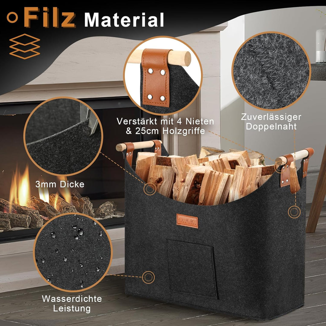 Holzkorb für Kaminholz Gross XXL, Kaminholzkorb mit Doppelt Verstärkten Leder, 100L Brennholzkorb au