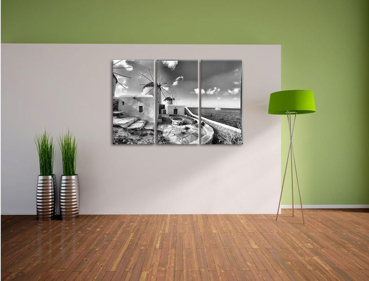 Pixxprint Windmühlen im Mittelmeer als Leinwandbild/Grösse: 3 Teilig (120x80) cm/Wandbild/Kunstdruck